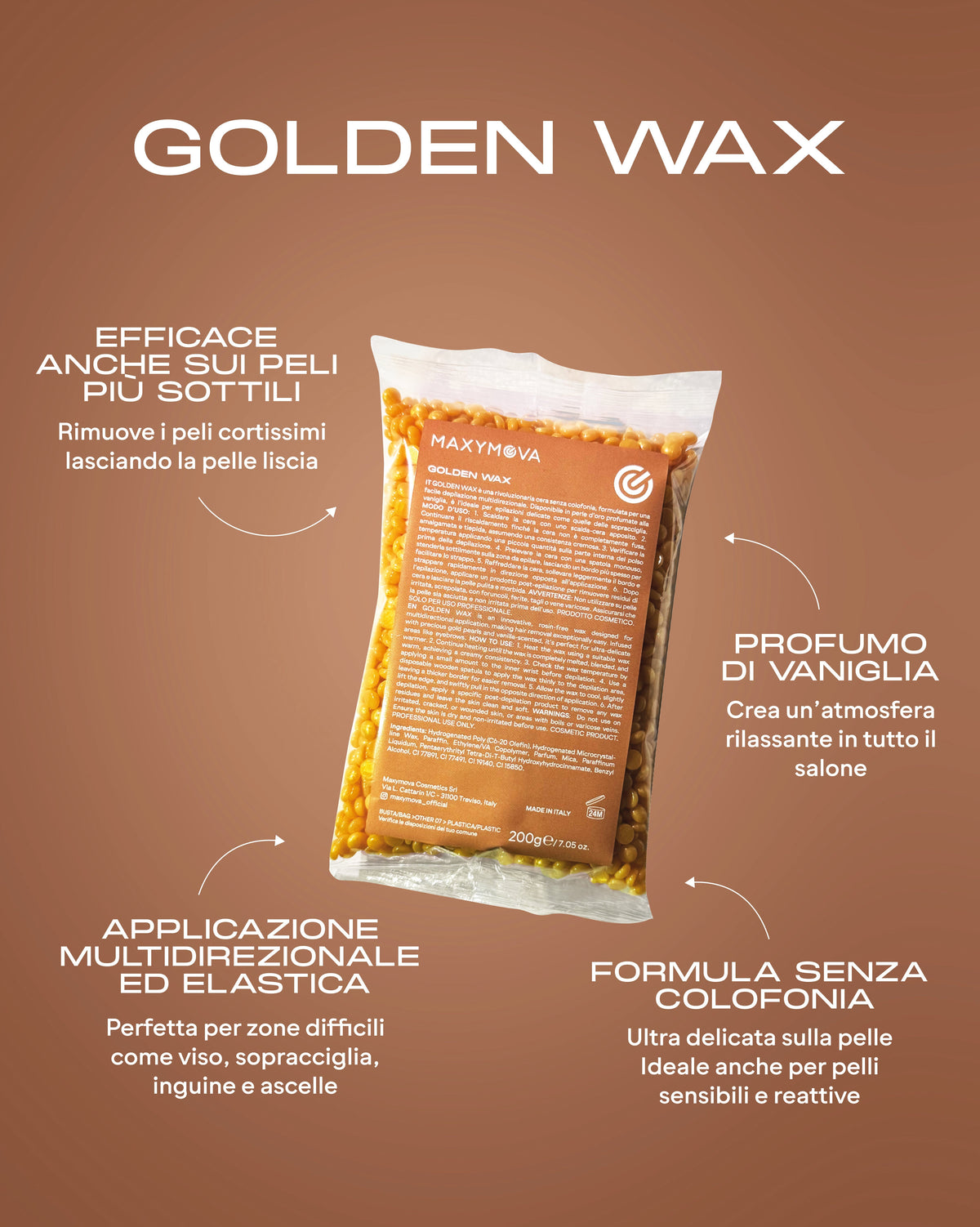 CERA DORADA 200 G - PERLAS DE CERA ELÁSTICA SIN COLOFONIA PARA PIELES SENSIBLES