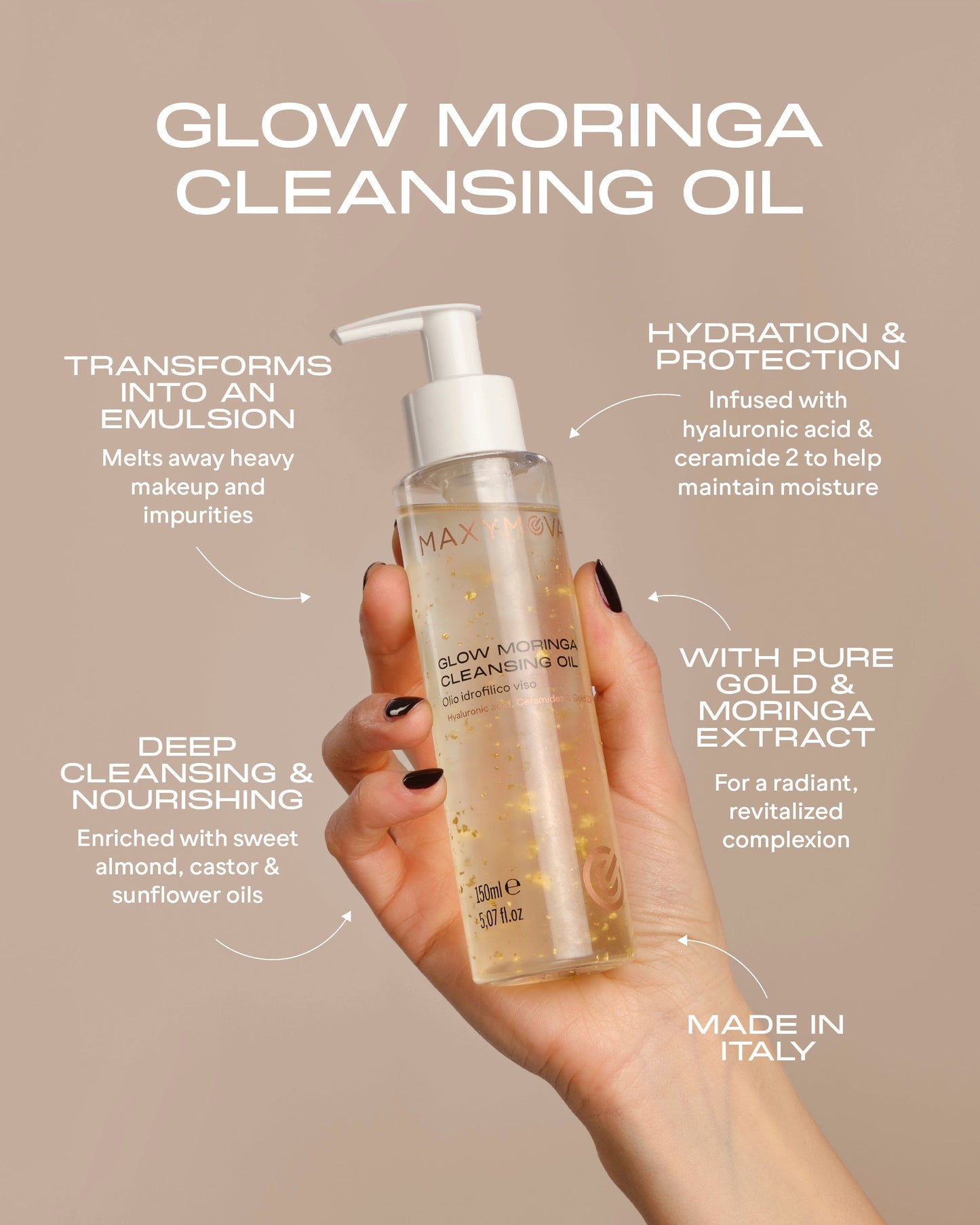 SET 10 GLOW MORINGA CLEASING OIL MAXYMOVA – LUXURY HYDROFILIC CLEASING OIL SET EXCLUSIVO PARA SALON
