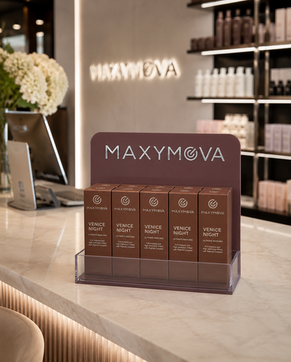 Expositor de MAXYMOVA para máscaras de pestañas y sérums – para salón