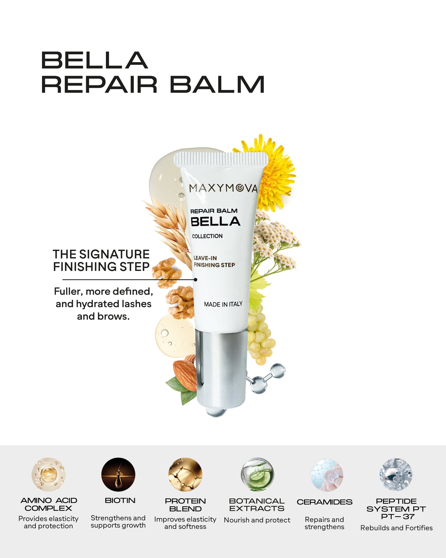 Paso 3 BÁLSAMO REPARADOR BELLA COLLECTION, PASO DE FINALIZACIÓN SIN ENJUAGUE PARA LAMINACIÓN DE CEJAS Y PESTAÑAS - TUBO DE 10 ML
