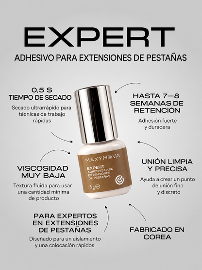 ADHESIVO EXPERT PARA EXTENSIONES DE PESTAÑAS – PEGAMENTO PROFESIONAL DE SECADO RÁPIDO, 0,5 S – HASTA 7–8 SEMANAS DE RETENCIÓN – MAXYMOVA