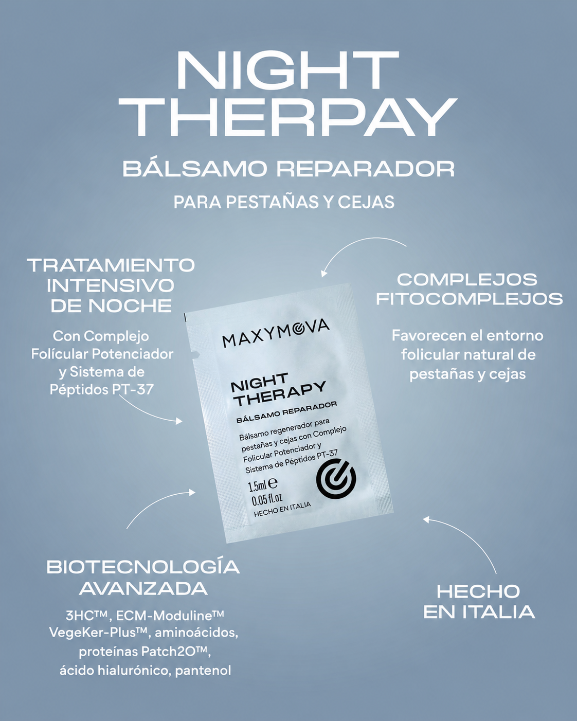 Bálsamo reparador de noche Monodose para pestañas y cejas 1,5 ml