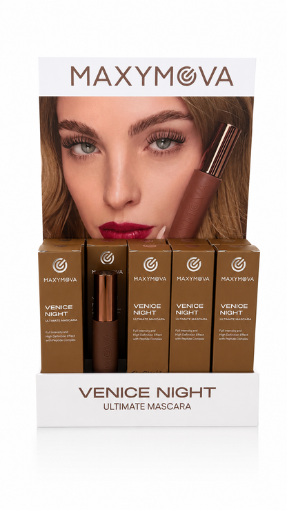 Set de 10 mascara de pestañas Maxymova Venice Night para definición, curvatura y longitud – Negro Ultra XL, 13 ml.