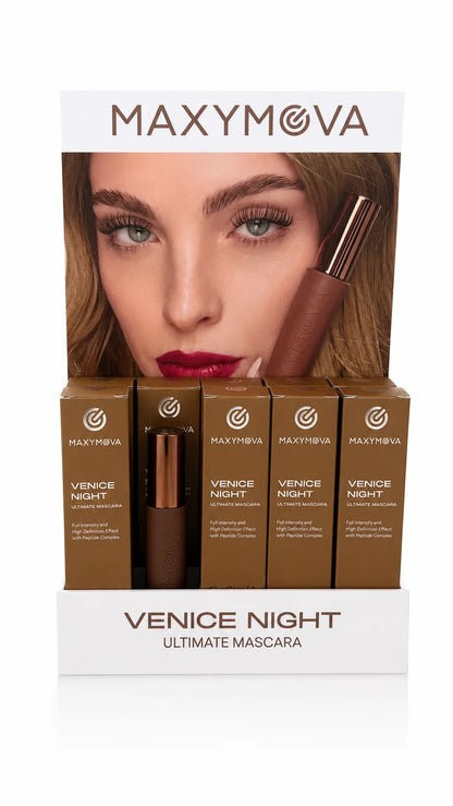 Set de 10 mascara de pestañas Maxymova Venice Night para definición, curvatura y longitud – Negro Ultra XL, 13 ml.