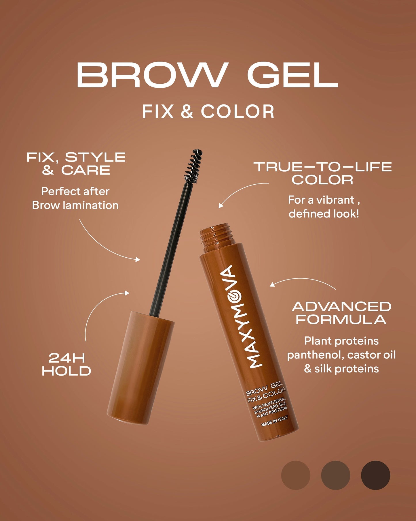 GEL PARA CEJAS CON COLOR PARA UNAS CEJAS MÁS LLENAS Y DEFINIDAS DURANTE TODO EL DÍA. MAXYMOVA