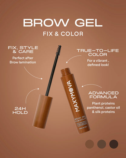 GEL PARA CEJAS CON COLOR PARA UNAS CEJAS MÁS LLENAS Y DEFINIDAS DURANTE TODO EL DÍA. MAXYMOVA