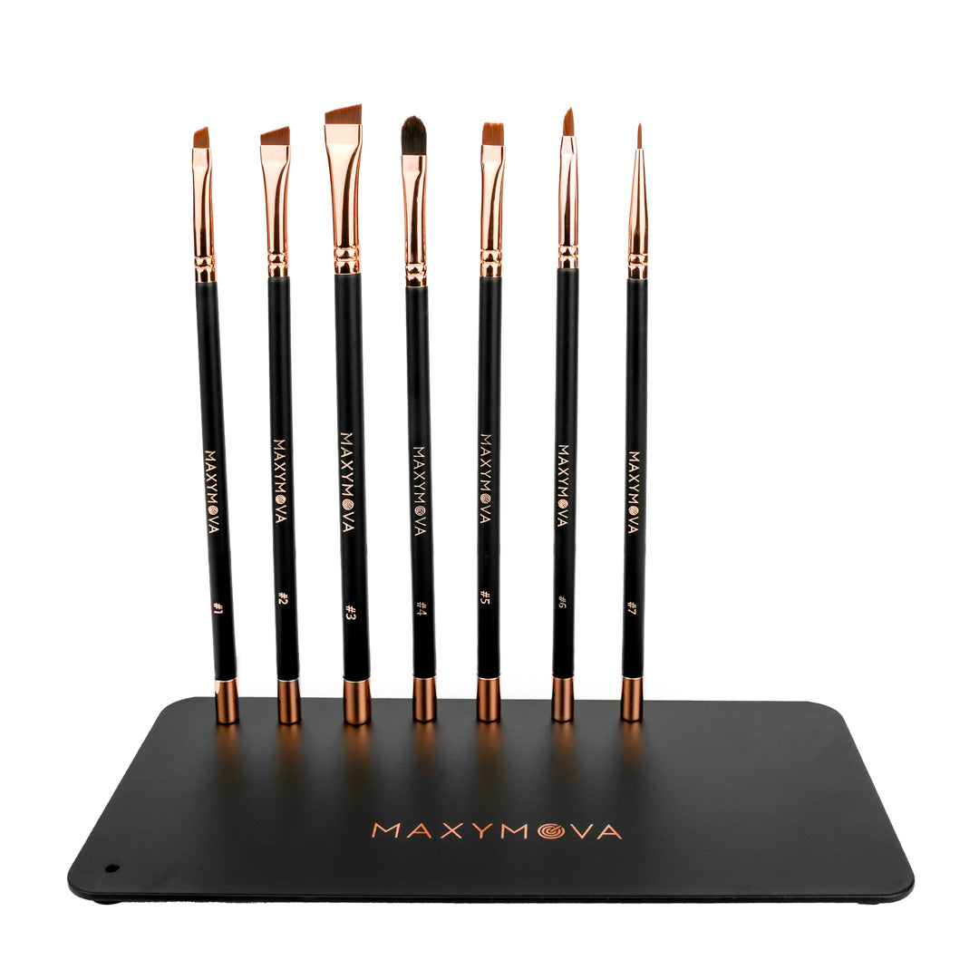 KIT VIP CON BASE METÁLICA DE 7 PINCELES PROFESIONALES PARA CEJAS Y PESTAÑAS
