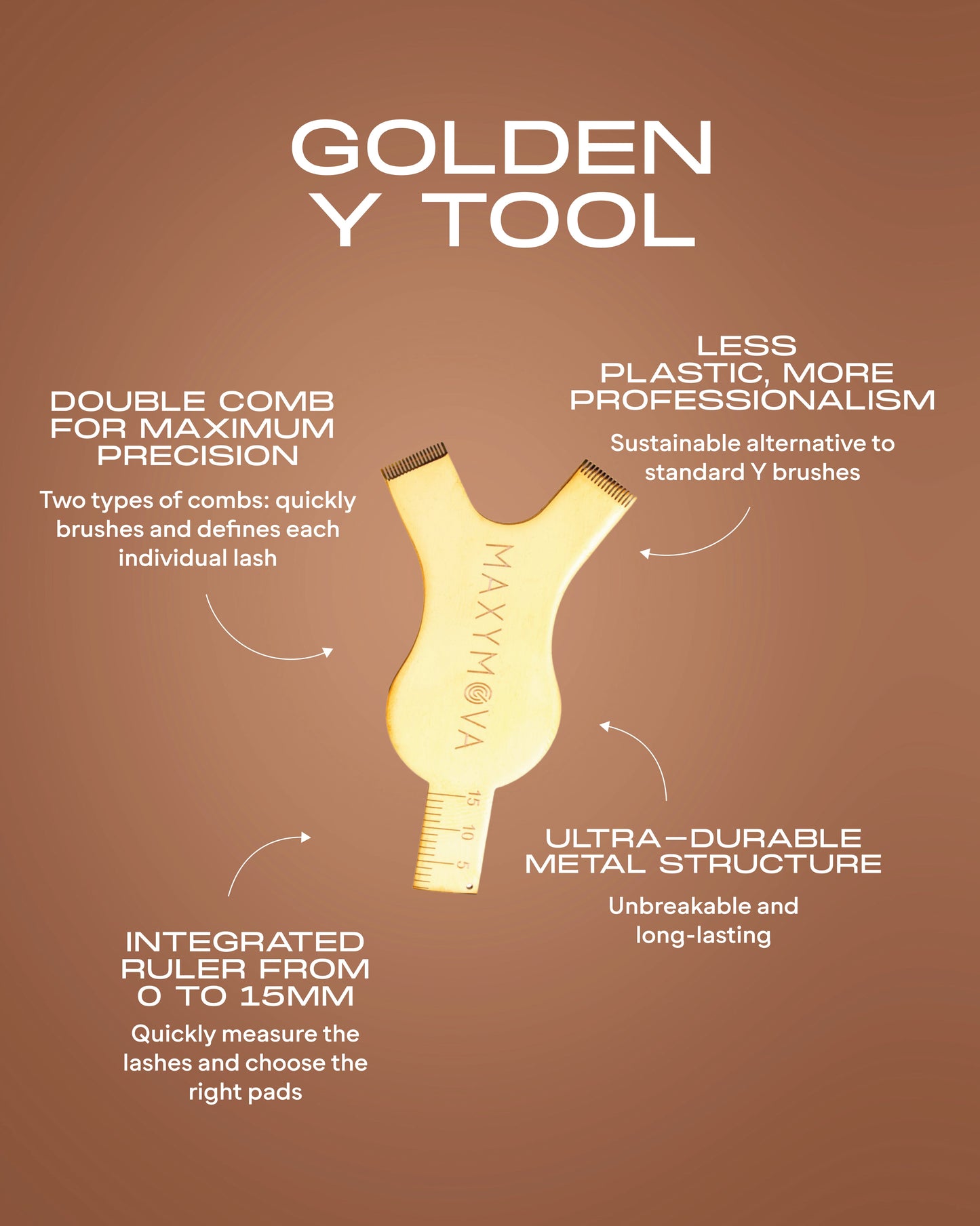 Golden Y Metal Tool Aplicador DORADA PARA LEVANTAMIENTO DE PESTAÑAS: PEINES PRECISOS, REGLA DE MEDICIÓN.