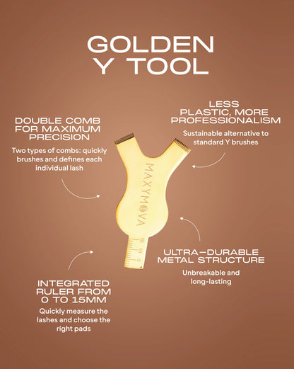 Golden Y Metal Tool Aplicador DORADA PARA LEVANTAMIENTO DE PESTAÑAS: PEINES PRECISOS, REGLA DE MEDICIÓN.