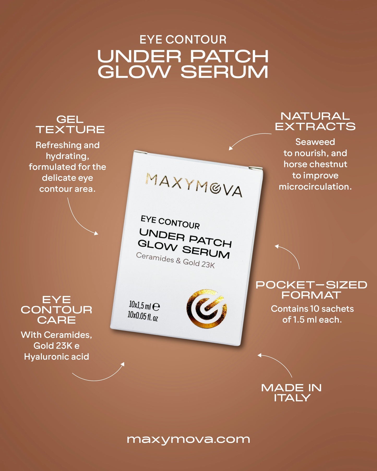 Set 10 -Under Patch Glow Serum in sachets 1,5 ml, eye contour care with 23K MAXYMOVA